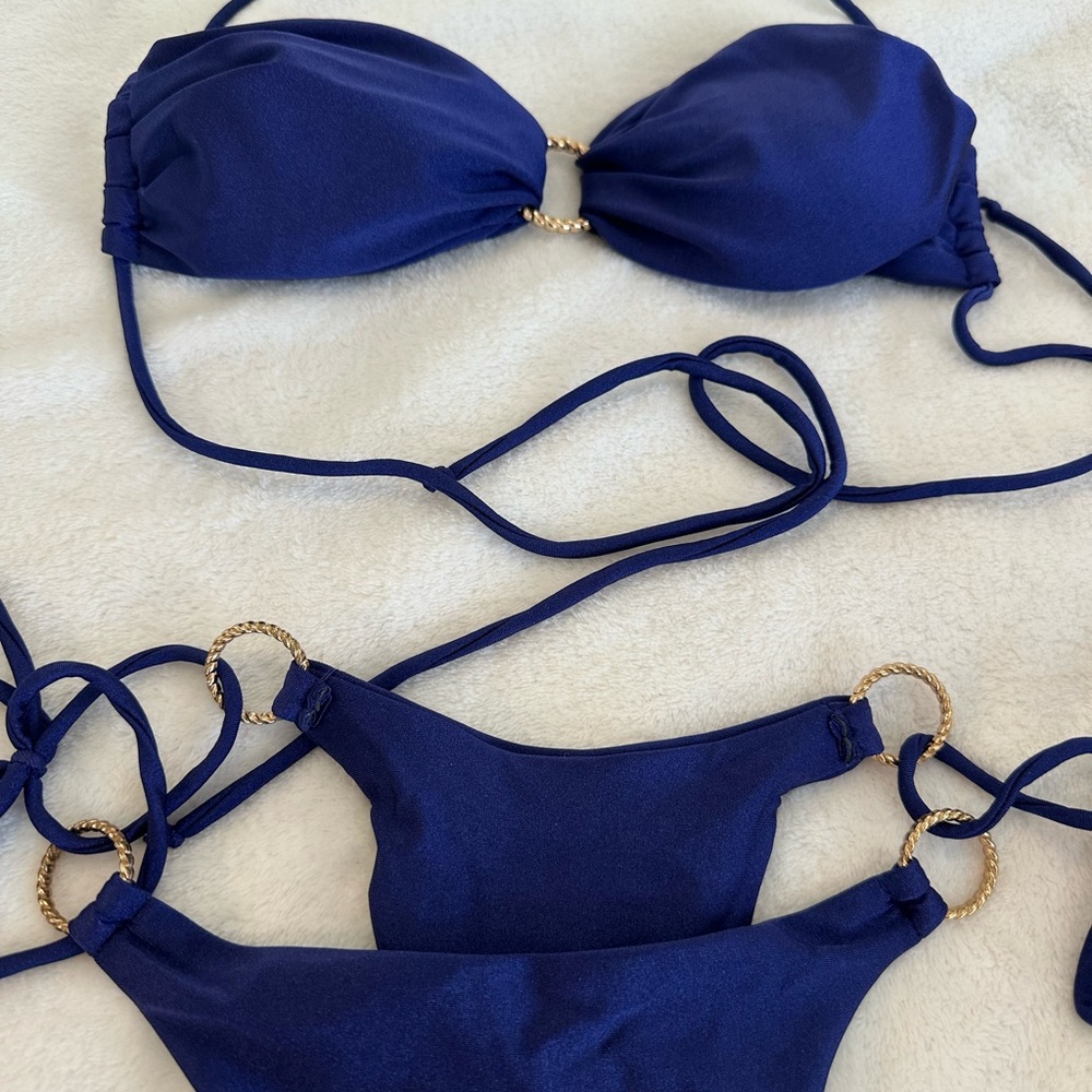 Blue Bikini Set with Gold Accents